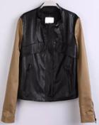 Romwe Khaki Long Sleeve Leather Jacket