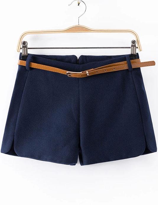 Romwe Blue Zip Woolen Shorts