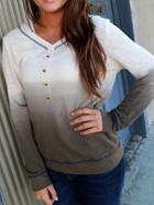 Romwe Hooded Ombre Sweatshirt With Buttons