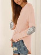 Romwe Long Sleeve Sequined Pink T-shirt