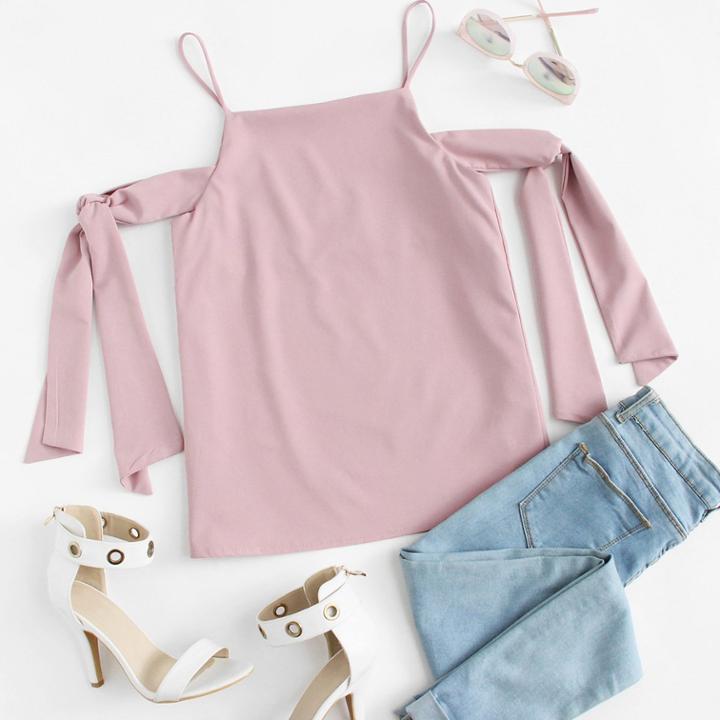 Romwe Knot Sleeve Cami Top