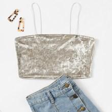 Romwe Velvet Skinny Crop Solid Cami Top