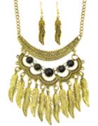 Romwe Fashionable Antique Gold Trible Style Hanging Leaf Necklace Earrings Indian Jewelry Set