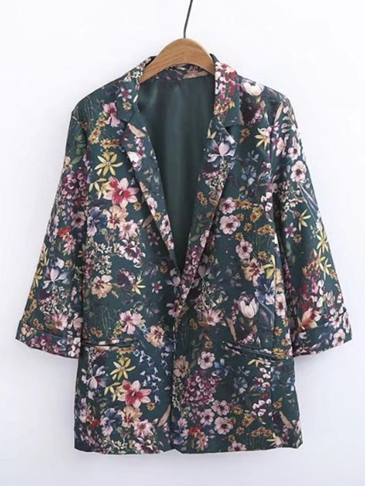 Romwe Calico Print Slim Fit Blazer