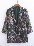 Romwe Calico Print Slim Fit Blazer