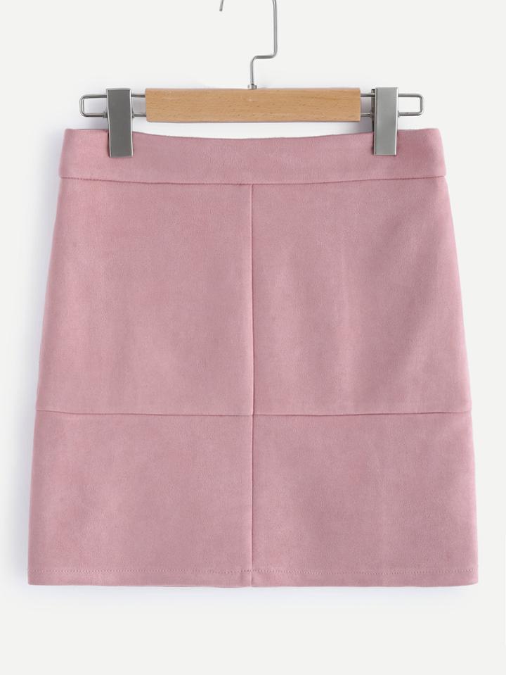 Romwe Suede Zip Up Back Skirt