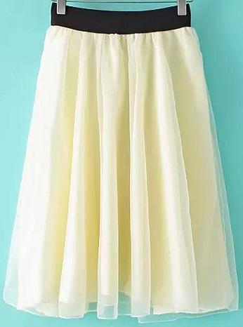 Romwe Elastic Waist With Bead Mesh Beige Skirt