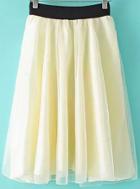 Romwe Elastic Waist With Bead Mesh Beige Skirt