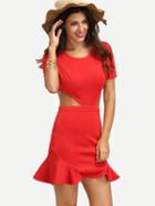 Romwe Red Short Sleeve Cut Out Dress