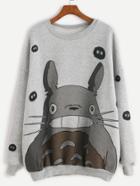 Romwe Grey Cartoon Print Drop Shoulder Seam Sweatshirt