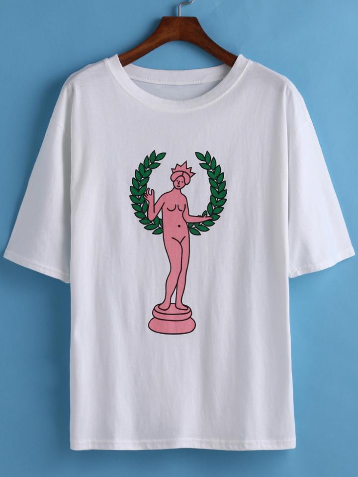 Romwe Athenaeum Print Loose T-shirt