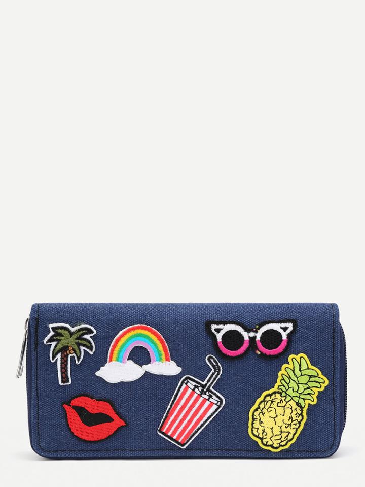Romwe Patch Decorated Denim Wallet