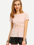 Romwe Pink Knotted Front Casual T-shirt