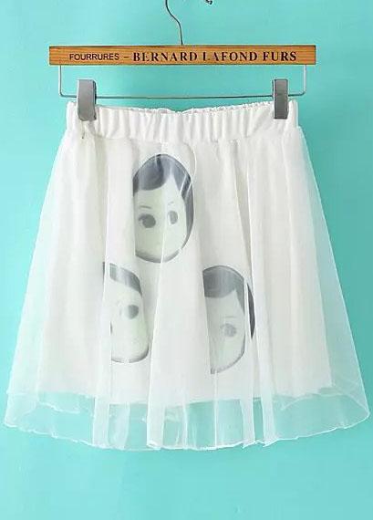 Romwe Elastic Waist Head Print Pleated Skirt