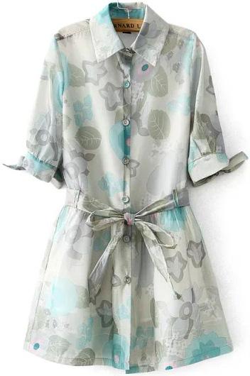 Romwe Lapel With Buttons Ink Print Dress