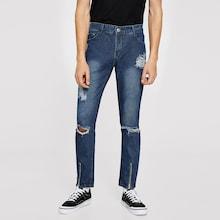 Romwe Guys Button Waist Ripped Zip Hem Jeans