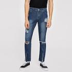 Romwe Guys Button Waist Ripped Zip Hem Jeans