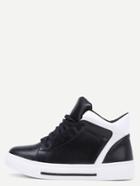 Romwe Black Round Toe Lace Up High Top Sneakers