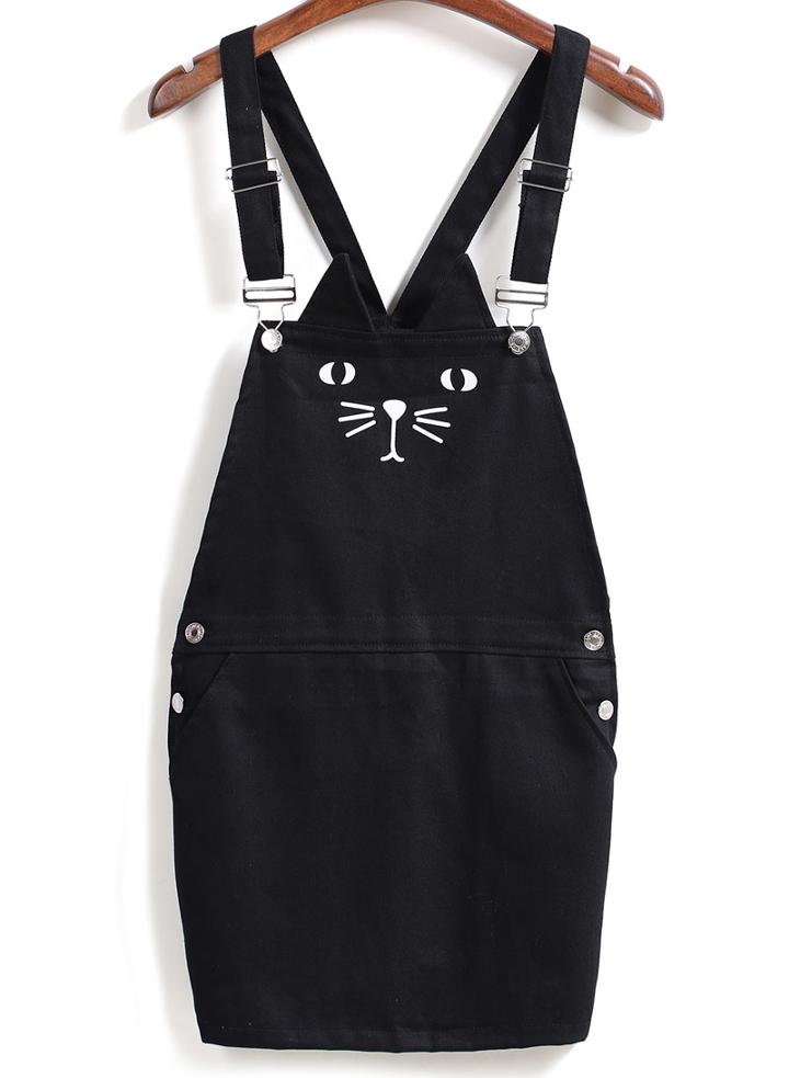 Romwe Straps Cat Print Dress
