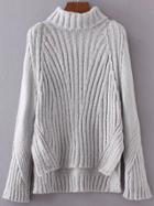 Romwe Grey Turtleneck Side Slit Dip Hem Sweater