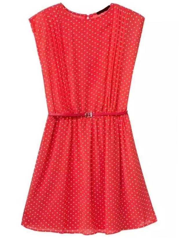 Romwe Sleeveless Polka Dot Chiffon Red Dress