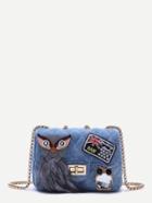 Romwe Night Owl Embellished Denim Box Chain Bag