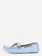 Romwe Faux Suede Contrast Bow Tie Loafers - Light Blue