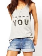 Romwe Grey You Print Tank Top