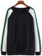 Romwe Color-block Loose Sweatshirt With Pocket