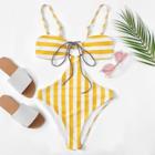 Romwe Random Striped Tie Front Monokini