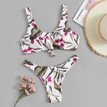 Romwe Random Tropical Top With High Cut Bikini