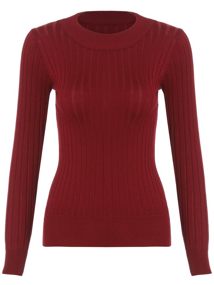 Romwe Round Neck Slim Red Sweater
