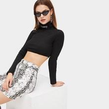 Romwe Letter Embroidered Neck Crop Tee