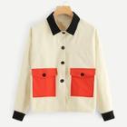 Romwe Single Breasted Colorblock Jacket