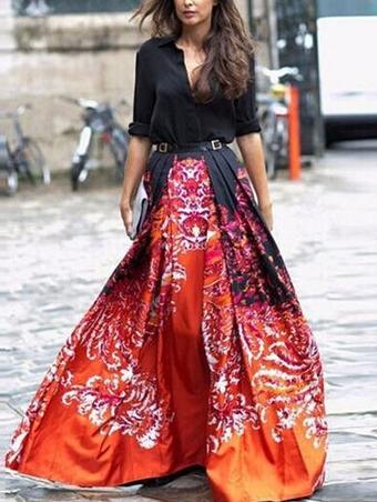Romwe Women Black V Neck Print Maxi Shirt Dress