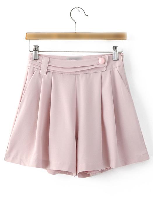 Romwe Pink Pockets Zipper Side Shorts