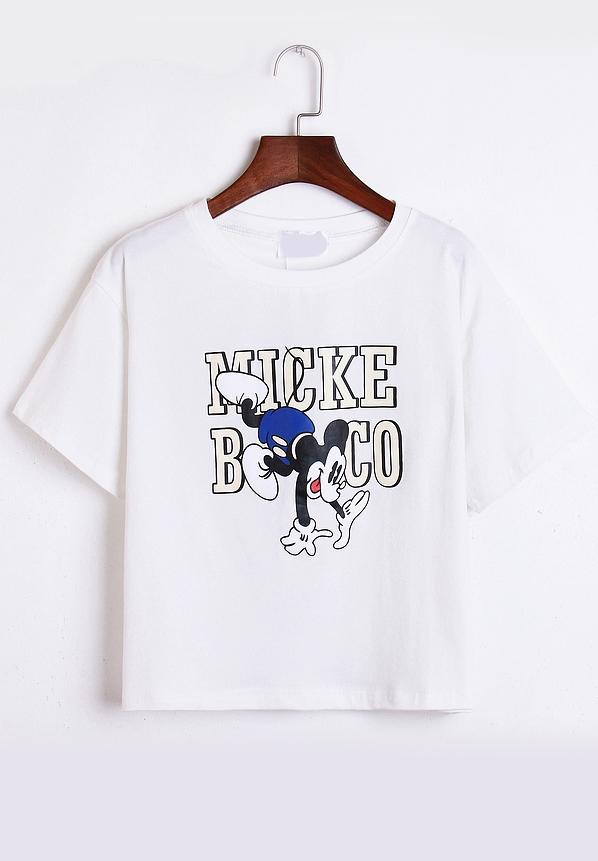Romwe Mickey Print White T-shirt