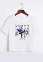 Romwe Mickey Print White T-shirt