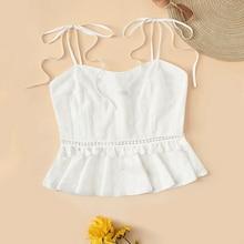 Romwe Knot Shoulder Tassel Detail Schiffy Peplum Cami Top
