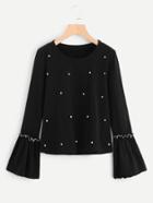 Romwe Pearl Beading Frilled Sleeve Top