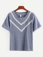 Romwe Contrast Crochet Trim Plaid Shirt