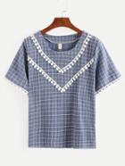Romwe Contrast Crochet Trim Plaid Shirt