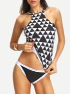 Romwe Geometric Print Racerback Top Bikini Set
