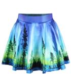 Romwe Forest Print Pleated Skirt