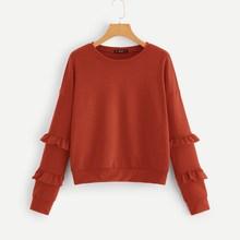 Romwe Ruffle Trim Solid Pullover