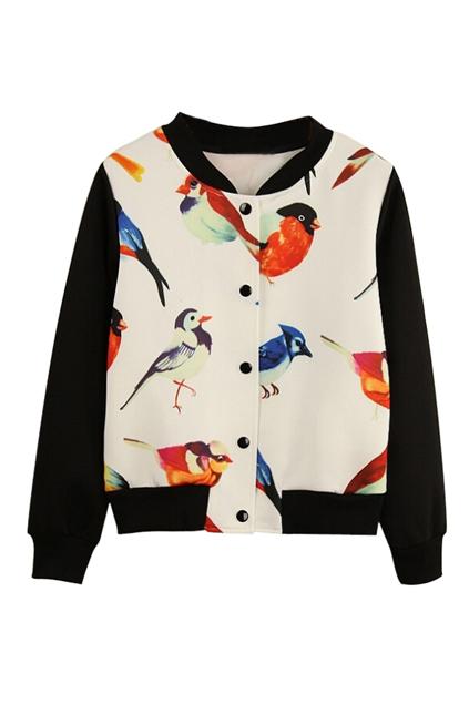 Romwe Colorful Bird Print Dual-tone Jacket