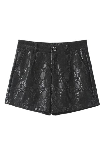 Romwe Lace Panel Black Pu Shorts
