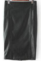 Romwe Black Bodycon Split Leather Skirt