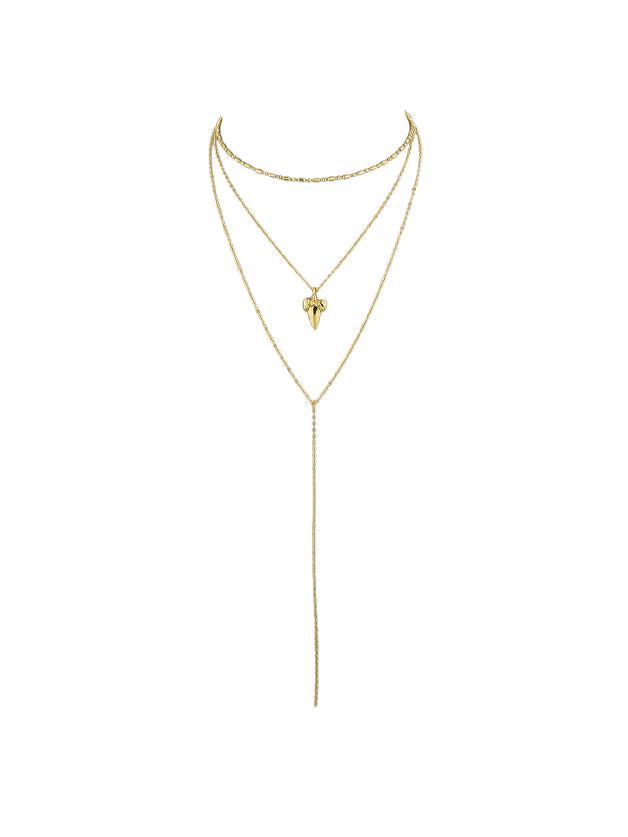 Romwe Gold Multi Layers Chain With Geometric Leaf Shape Charm Necklace