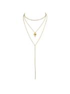Romwe Gold Multi Layers Chain With Geometric Leaf Shape Charm Necklace